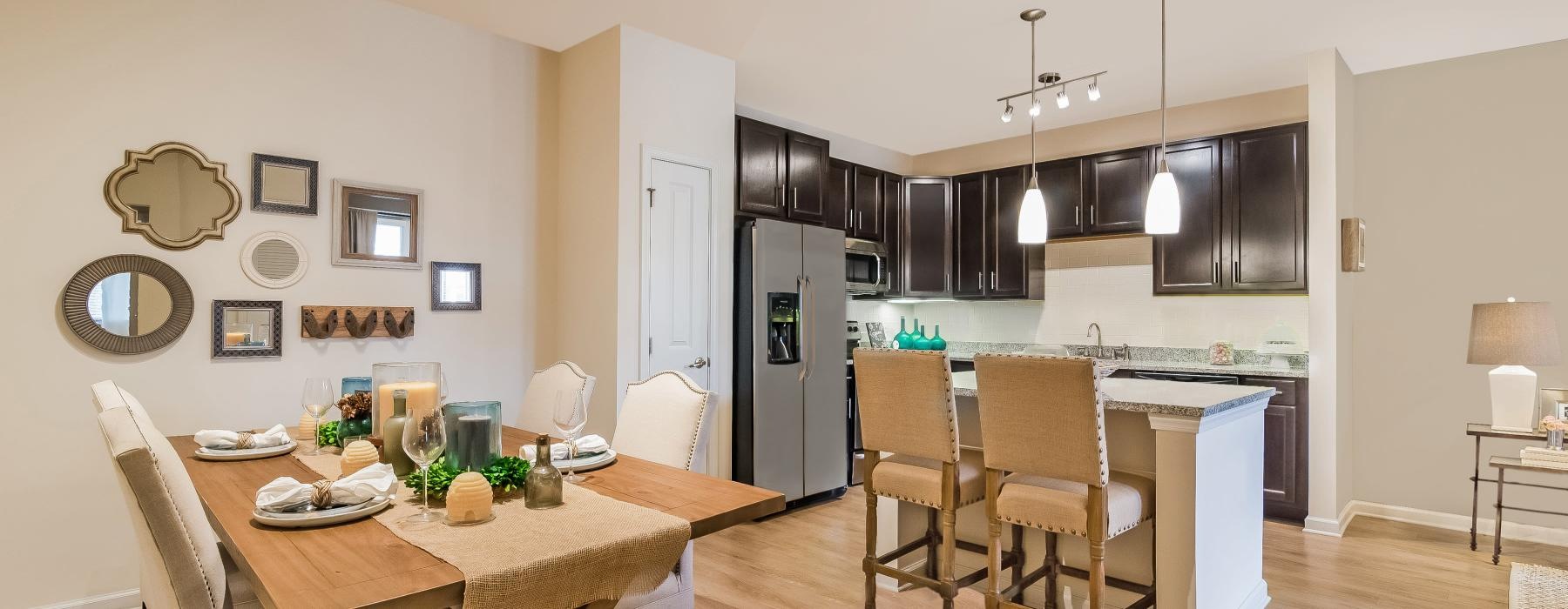 a kitchen with a dining table
