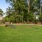 a large grassy area with trees in the background