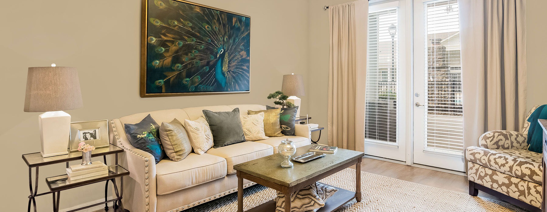 a living room with a couch and a coffee table