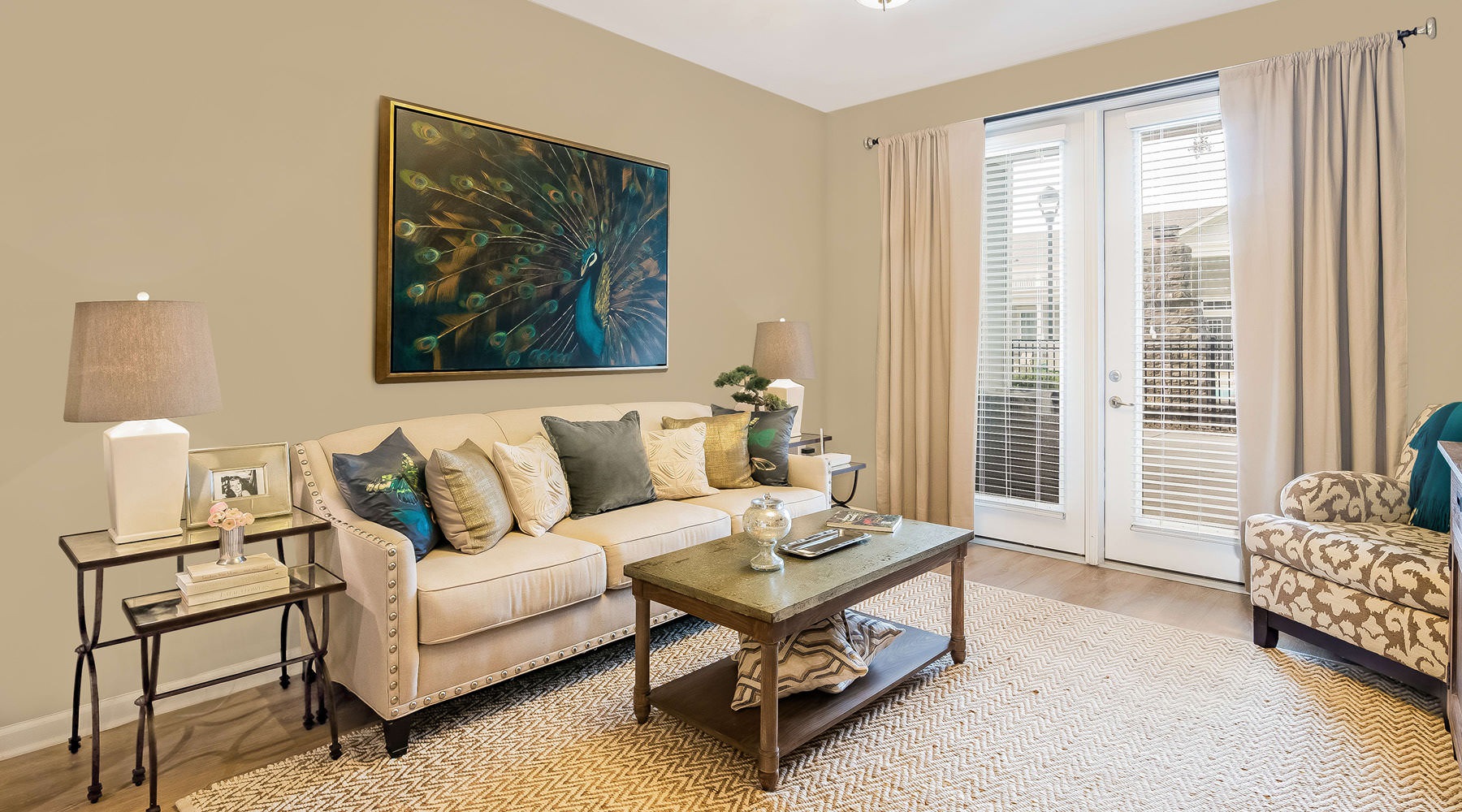 a living room with a couch and a coffee table